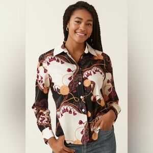 Chico's No Iron Floral Button-Up Blouse US Size 8-10